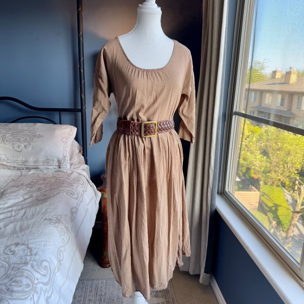 100% Cotton French Peasant Cottagecore Tan Dress